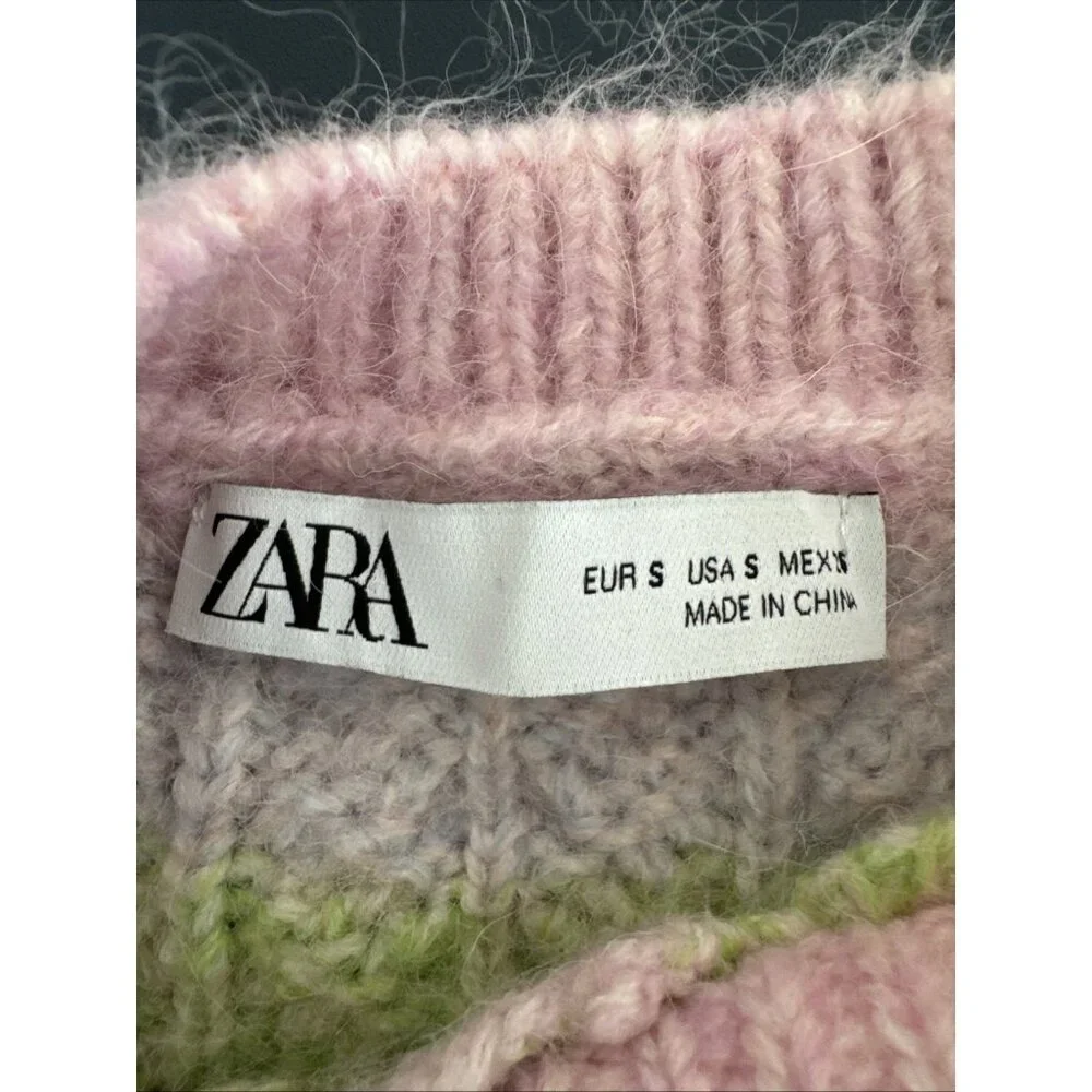 Zara Women's S Sweater Vest Pink Multi Pastel Touch Wool & Alpaca EUC‎